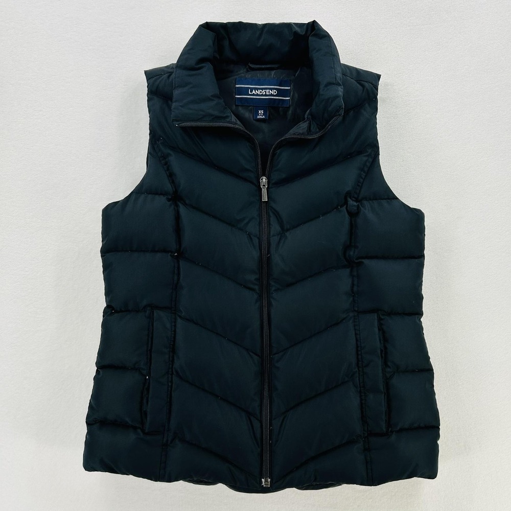 Lands' End Vest Womens XS Black Down Puffer Quilted Insulated Zip Pockets